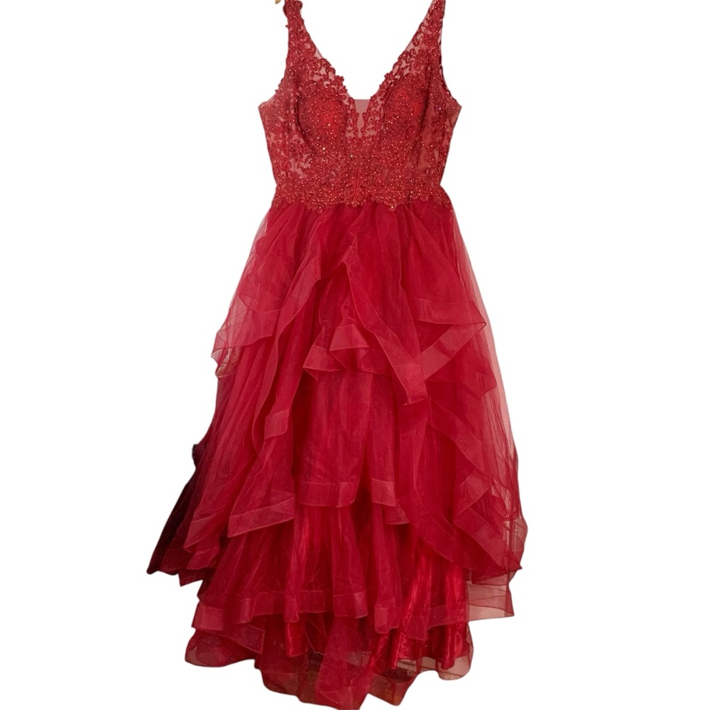 JULIET Maroon Sequined Lace Bodice w/ 5 Layer Tulle Skirt Prom Gown Sz 3X